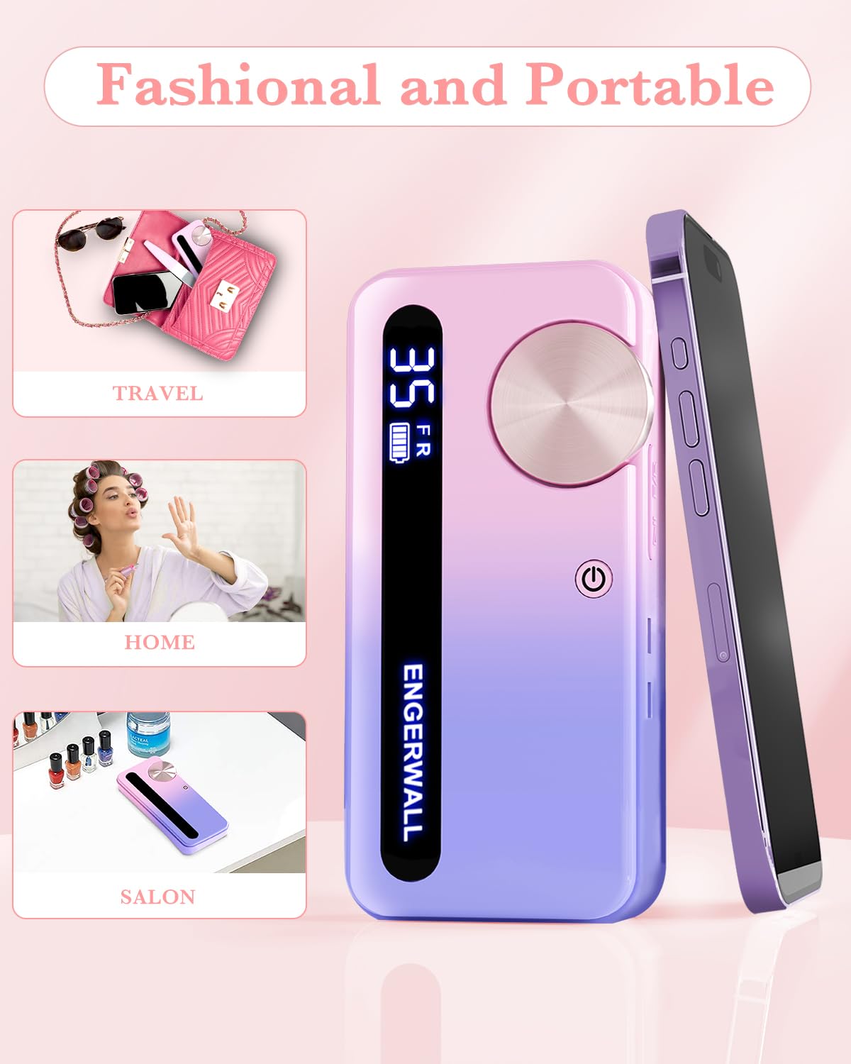 ENGERWALL Rechargeable Nail Drill 35,000 RPM, Portable Cordless Electric Nail File for Acrylic, Gel Nails, Polishing & Removal, with Nail Drill Bits Kit for Manicure & Pedicure, Pink-Blue