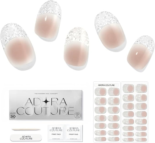 Semi Cured Gel Nail Strips with 30 Pieces - Salon Quality Manicure Kit for Women Easy Application Wraps Includes Prep Pads Nail File Wooden Stick, UV Light Required (Thousand Wishes)