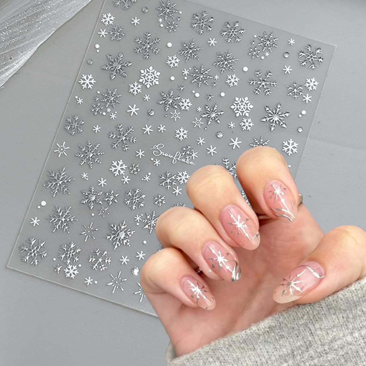 2 Sheets Snowflake Nail Stickers 3D Self-Adhesive Laser Silver Snow Flake Holiday Nail Art Stickers Winter Xmas Nail Decals Snowflake Nails Design Christmas Sticker Decoration for Women Nail Art Kit