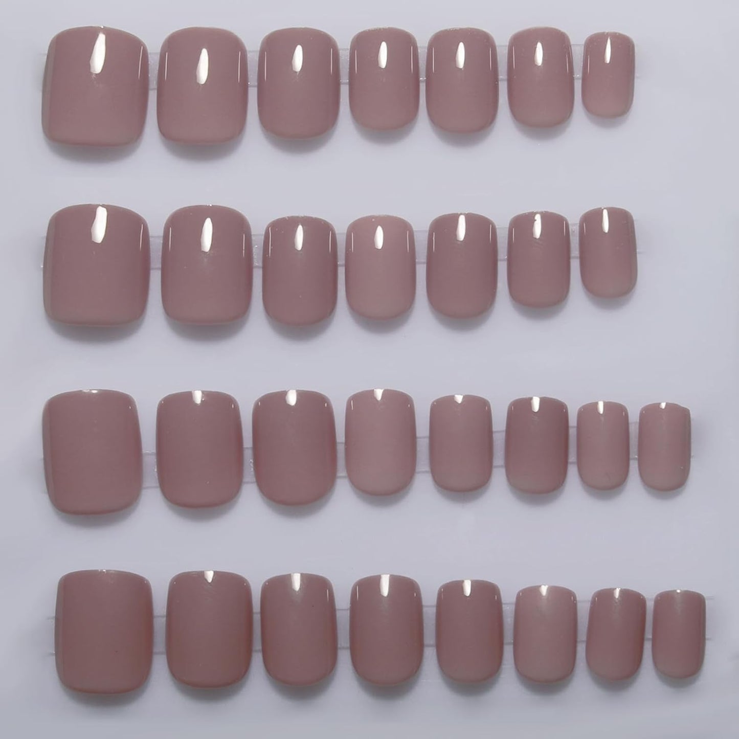 Caramel Beige Press On Nails Short, Glossy Soft Gel Press On Nails Square with Nail Glue, 15 Sizes - 30 Fake Nails Kit, Thick Natural Reusable Glue On Nails for Women, Silken Caramel