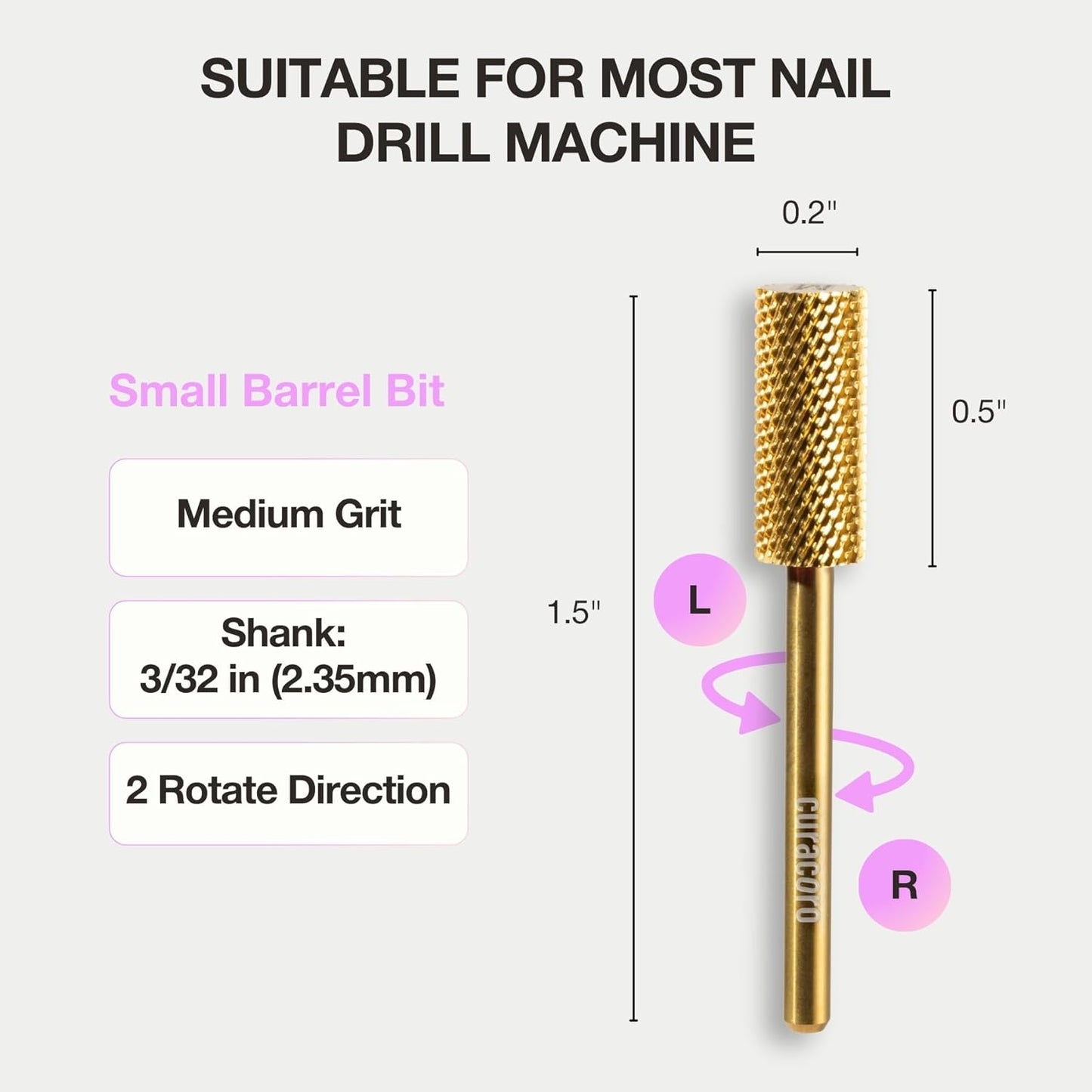 Curacoro Nail Drill Bits 3/32'' - Small Barrel Carbide Bit (Medium) for Professional Finish, Precisely Remove, Refine, Smooth Acrylic or Gel Nails, Nail Art Pedicure Manicure Salon & Home