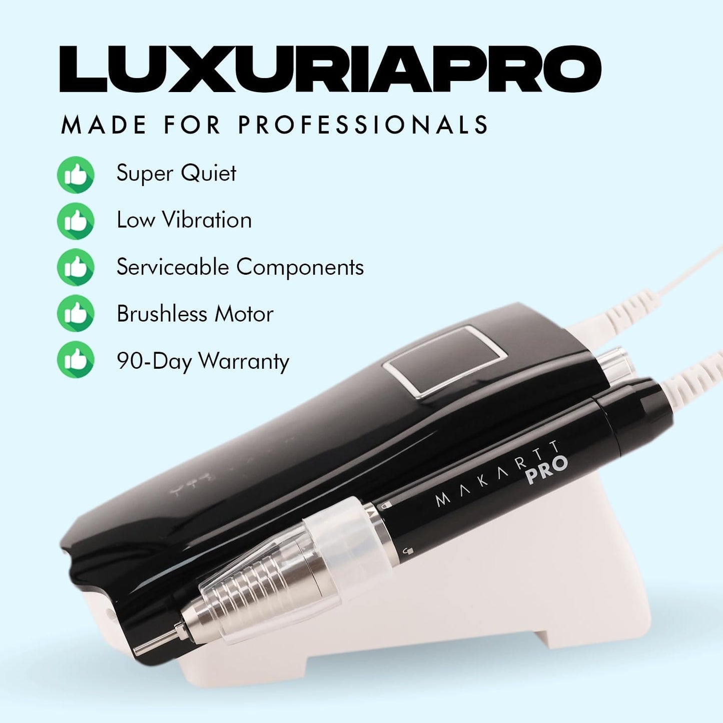 MakarttPro LuxuriaPro 35000 RPM Professional Nail Drill - 85W Brushless Motor | High Torque | Quiet & Vibration-Free | Portable, Rechargeable & Cordless Nail Drill for Technicians - Luxe Black