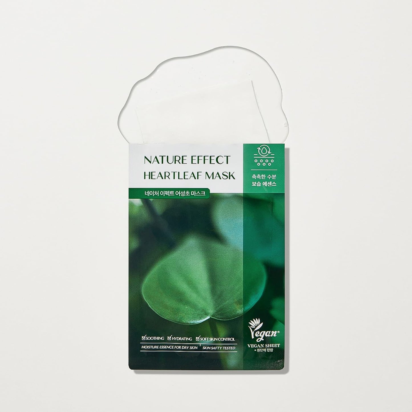 LEADERS Nature Effect Heartleaf Mask - Hydrating & Restoring Face Mask for Dry, Acne-Prone, Sensitive Skin | Soothing, Balancing, & Soft Skin Control Serum Content, Vegan Certified - 10 Sheets