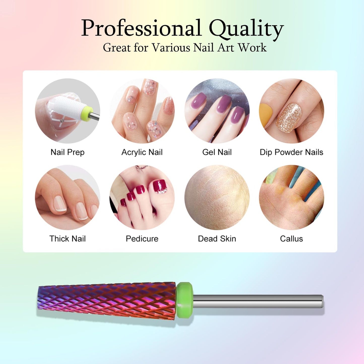 Super Long 5 in 1 Nail Drill Bits,Two Way Rotary Nail Cleaner Carbide Tungsten Nail Bits, Suitable for Manicure Pedicure Cuticle Gel Polishing Acrylic Hard Gels (Purple, Coarse-C)