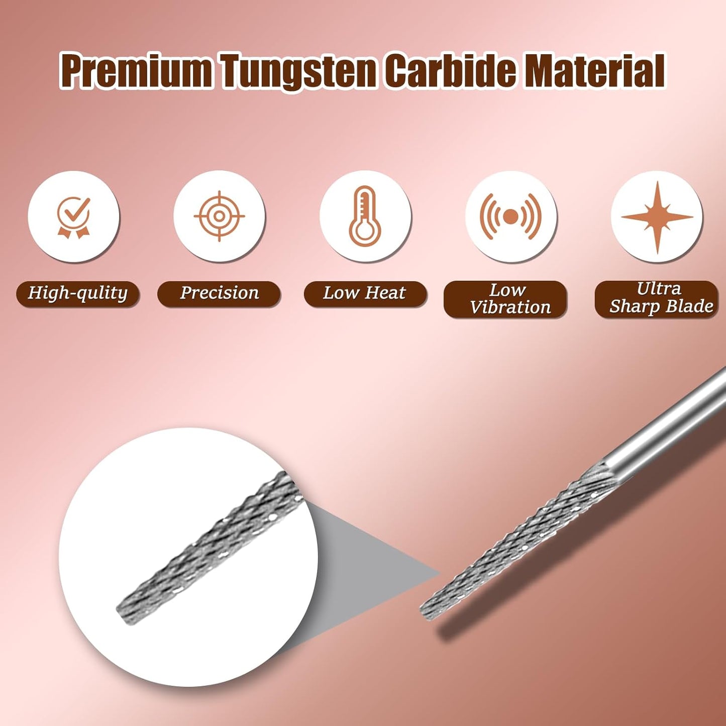 Cuticle Bit for Nail Drill 3/32'', Safety Carbide Cuticle Cleaner Bit for Dead Skin Cleaning Nail Prepare, Trimmer, Two Way Rotate, Small Cone Nail Drill Bit, Manicure Salon Experienced (Sliver, Fine)