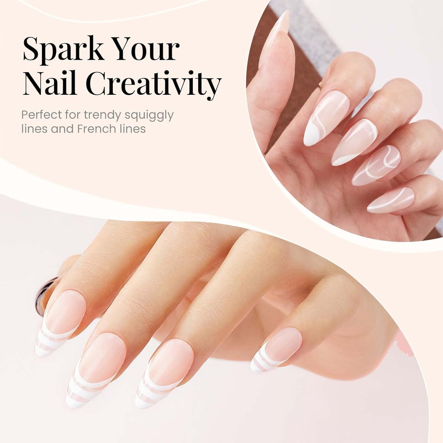 beetles Gel Polish Swirl Nail Art White Gel Liner Nail Polish 1 pcs 7ml Classic White Color Nails Art Paint for Thin French Tip Line Soak off Uv Lamp Manicure Salon