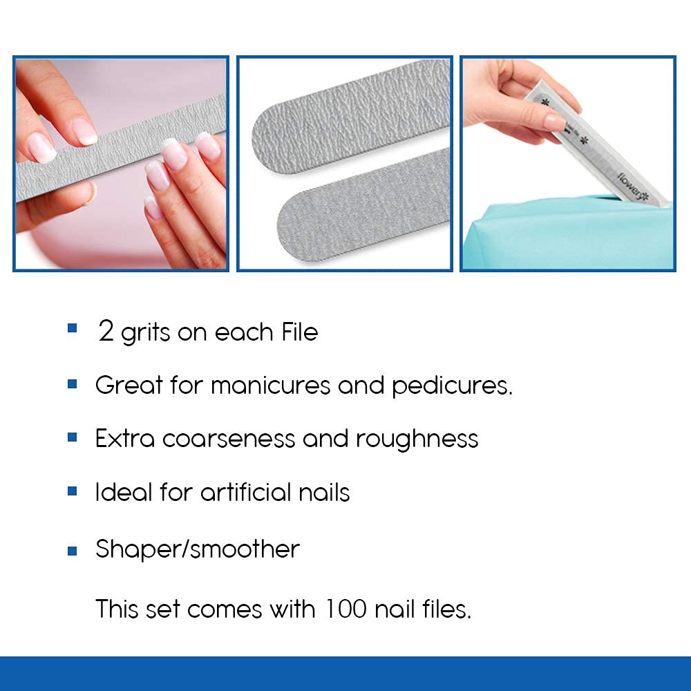 Flowery Disposable Nail File (180/400 Grit Cushion Silver)