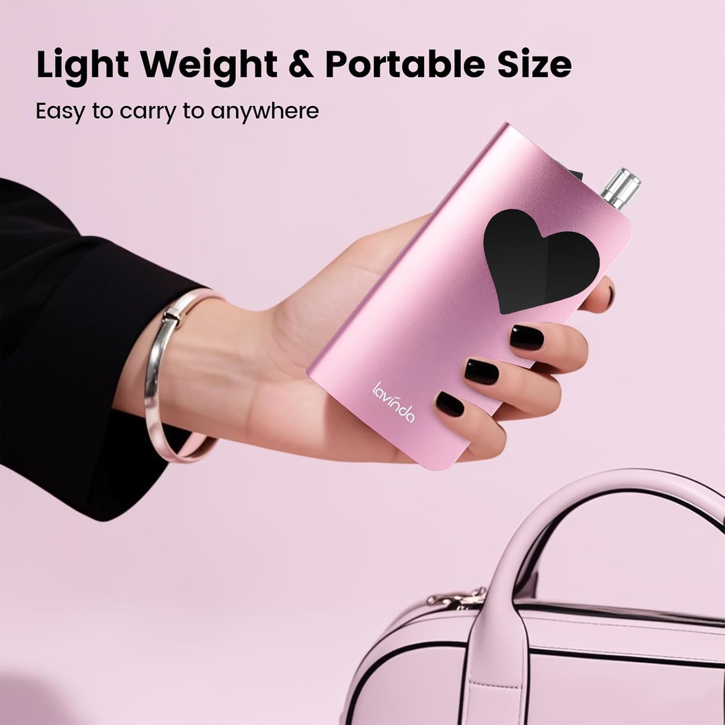 Lavinda Electric Nail Drill Machine, 35000RPM Professional Nail File Cordless Rechargeable Nail Efile for Acrylic Gel Nails (Pink 910)