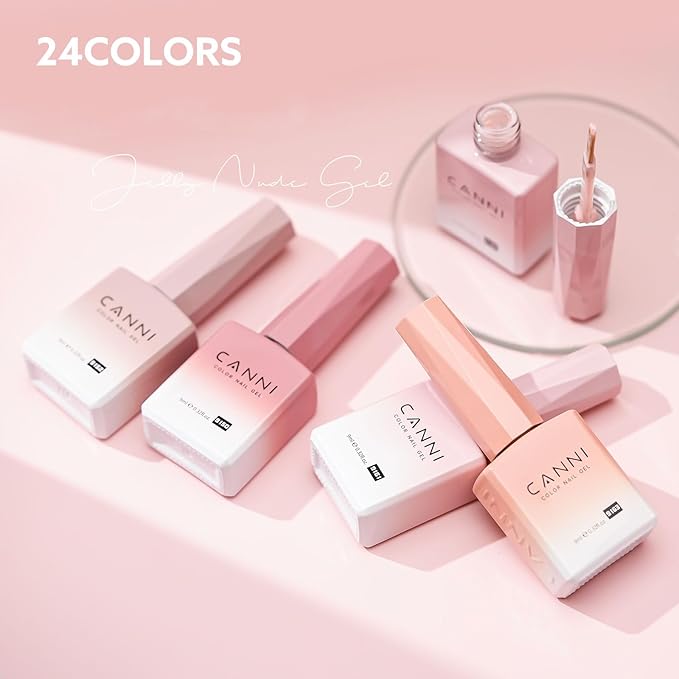 CANNI Jelly Pink Gel Nail Polish, 1Pcs Jelly Nude Pink Gel Polish Sheer Clear Light Pink Gel Polish Translucent Color Nail Polish Gel Soak Off U V Gel Nail French Nail Manicure Salon DIY