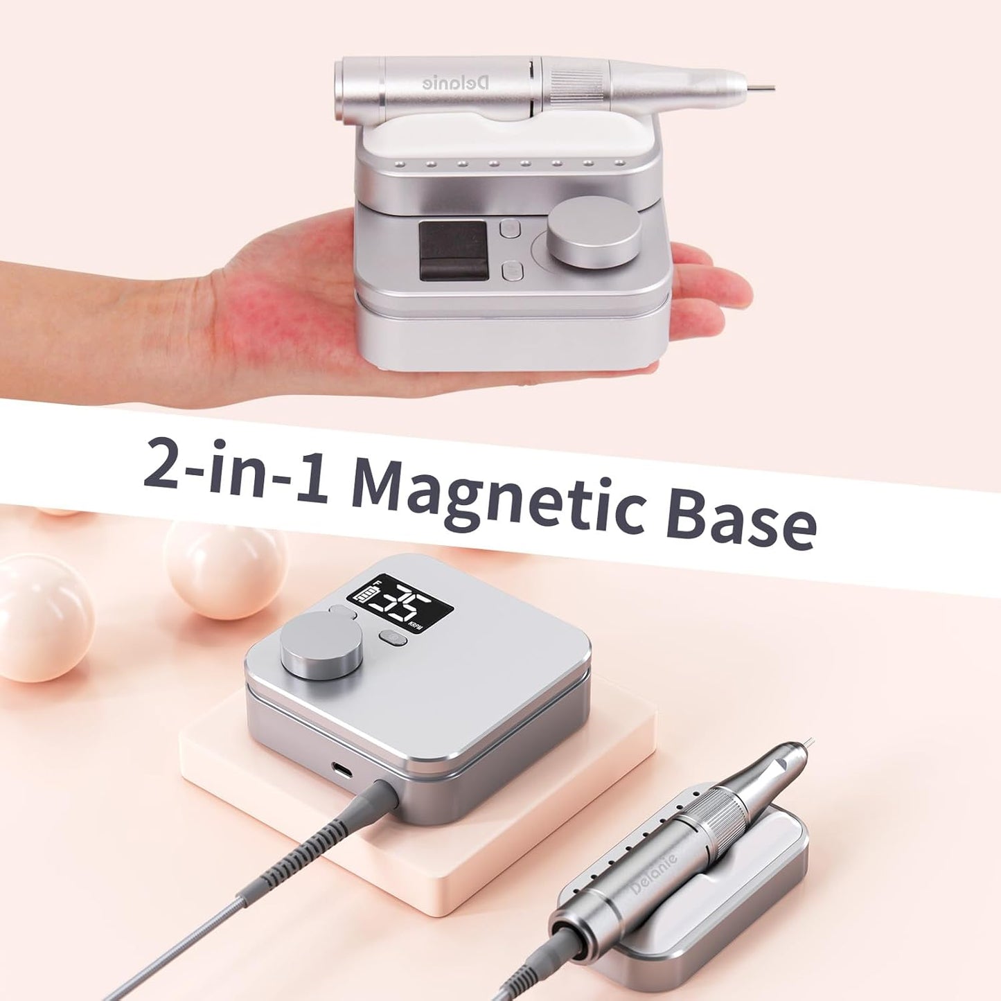 Delanie Professional Rechargeable Nail Drill Machine 35000 RPM - 901SE Electric E File Acrylic Gel Nail Filer Tool for Manicure with 7 bits and 36 Sanding Bands
