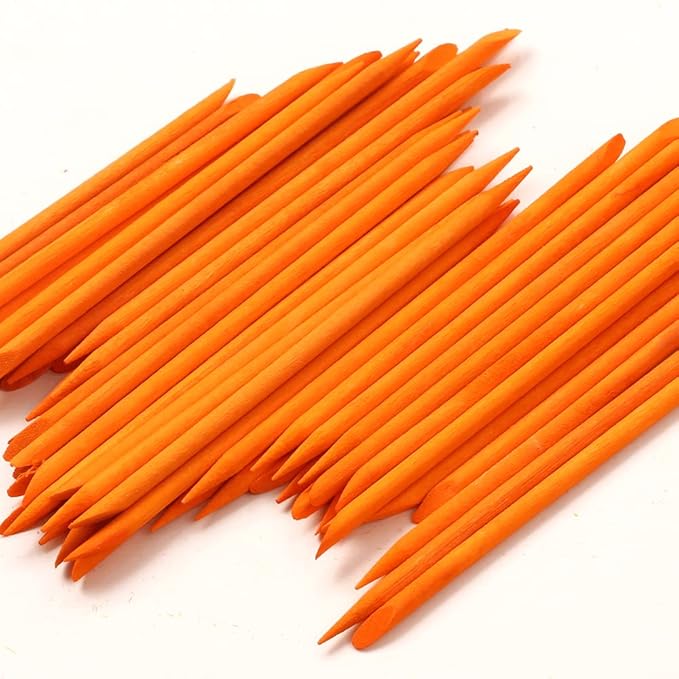 100 Pcs Orange Wood Nail Sticks Double Sided Multi Functional Cuticle Pusher Manicure Pedicure Tool for Manicure Pedicure Orange