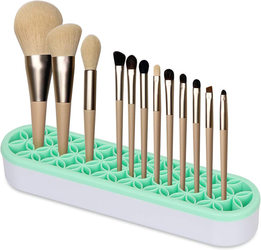 Unaone Silicone Makeup Brush Holder, Multipurpose Beauty Tool Organizer Make up Brush Storage Stand for Painting Pen Brushes Nail Clippers Drill Pens Ruler Sewing Craft Tools (Green)
