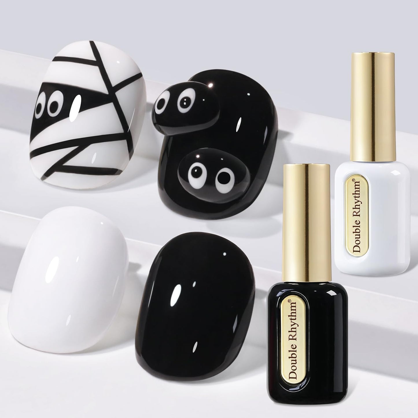 Double Rhythm 2 Pcs 0.50 OZ Gel Polish Hema Free Same Color Same Bottle Translucent Neutral Natural Milky 15 ML Jelly UV Polish Art DIY at Home (Black White-C1015+C1093)