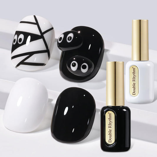 Double Rhythm 2 Pcs 0.50 OZ Gel Polish Hema Free Same Color Same Bottle Translucent Neutral Natural Milky 15 ML Jelly UV Polish Art DIY at Home (Black White-C1015+C1093)