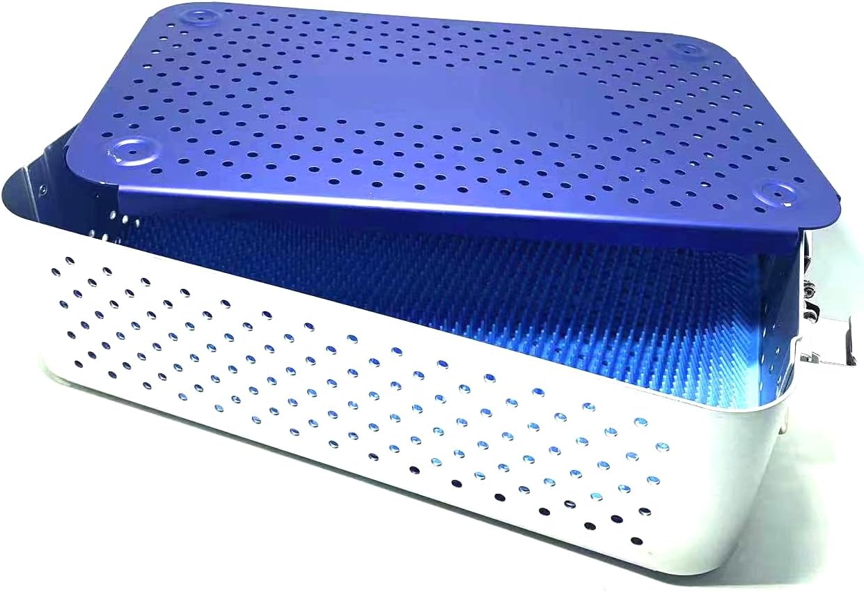 Chaoyue Medical Aluminium Alloy Rectangular Sterilization Tray with Silicone Mat, 460mm*310mm*130mm, Blue, Medical Tray, Science Lab Trays