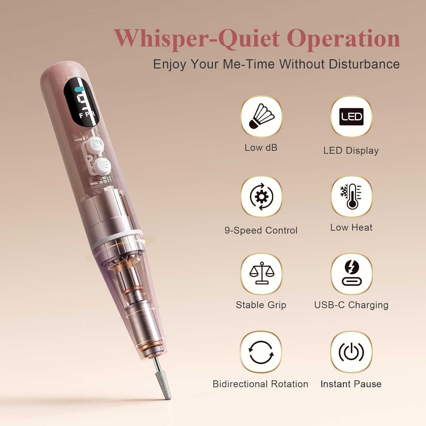 Cordless Nail Drill Kit - 9 Speed Wireless Electric Nail File with LED Display, Portable Nail Drill Machine for Acrylic Gel Nails, Rechargeable 20000RPM Hand Feet Grind Trim Tool for Women Men Baby