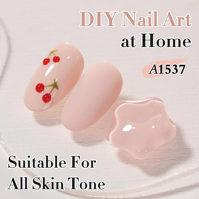 Double Rhythm 0.50 OZ Gel Polish Hema Free Same Color Same Bottle Golden Round Translucent Neutral Natural Milky 15 ML Jelly UV Polish Art DIY at Home (Nude Beige-C1537)