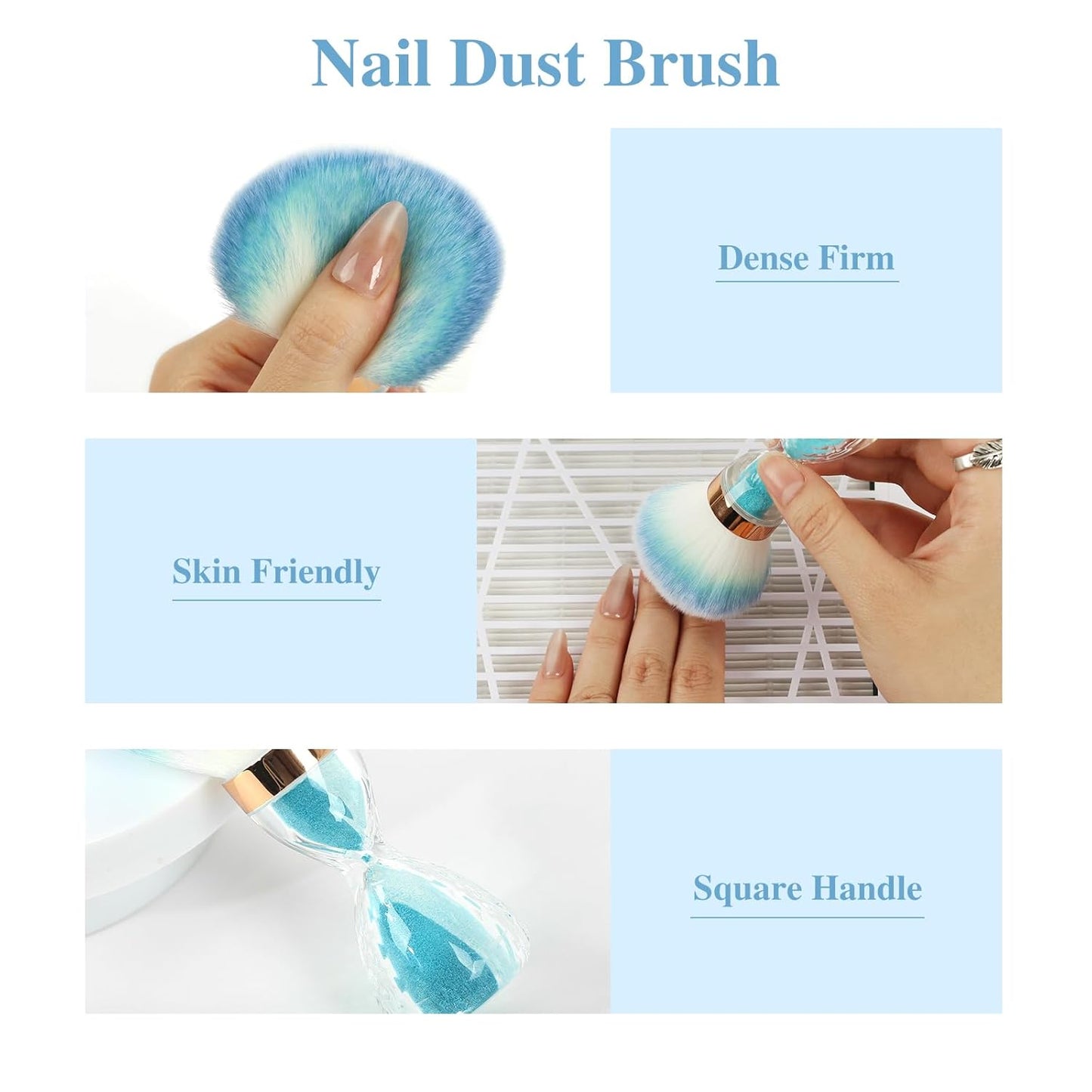 Nail Dust Brush for Acrylic Nails,Soft Brush Nail Art Dust Powder Remover Brushes,Manicure Brush Clean Up Tools for Home Use or Salon Nail Art Brush(Hourglass Blue)