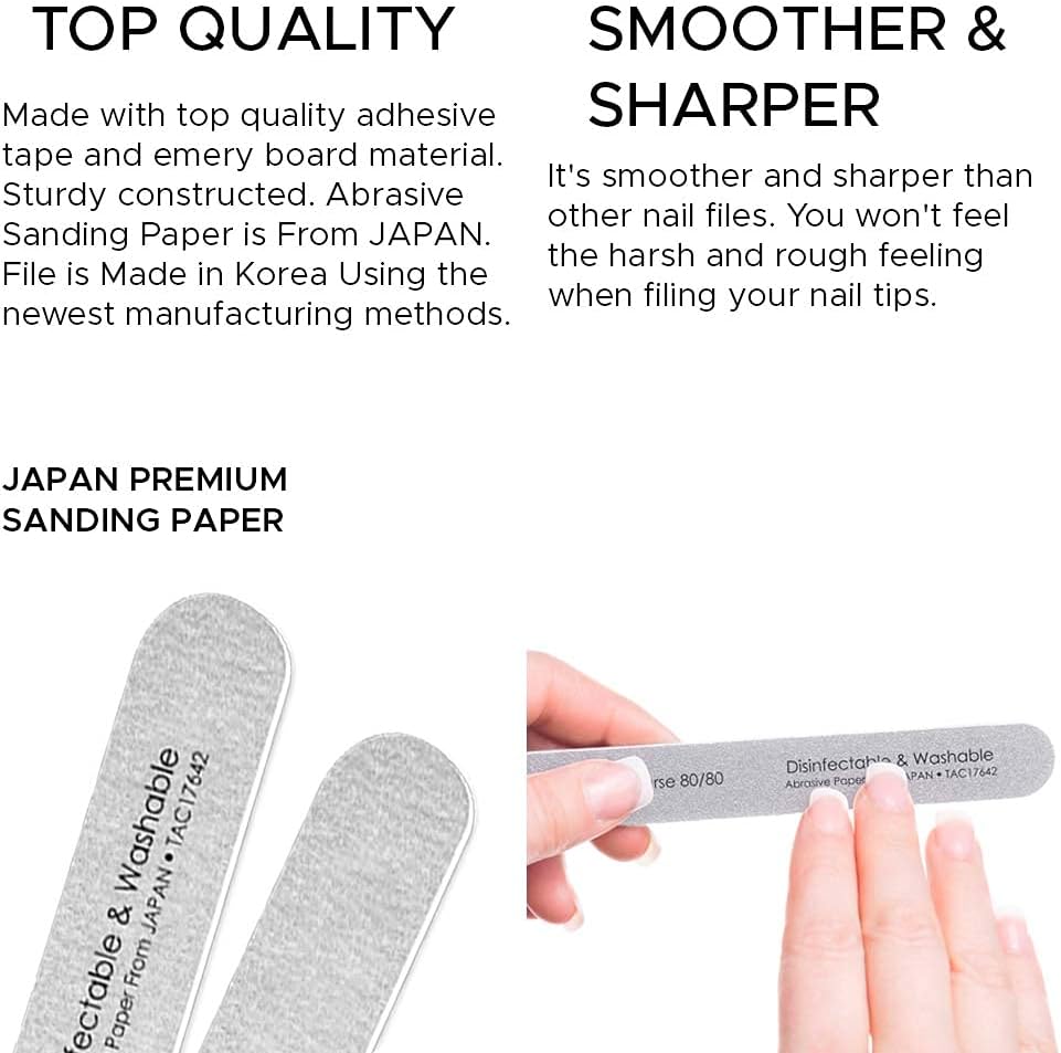 Tachibelle Premium Japan Abrasive 80/80 Grit Coarse Disinfectable Washable Zebra File Nail Art Sanding Nail Files (Pack of 50 pcs)
