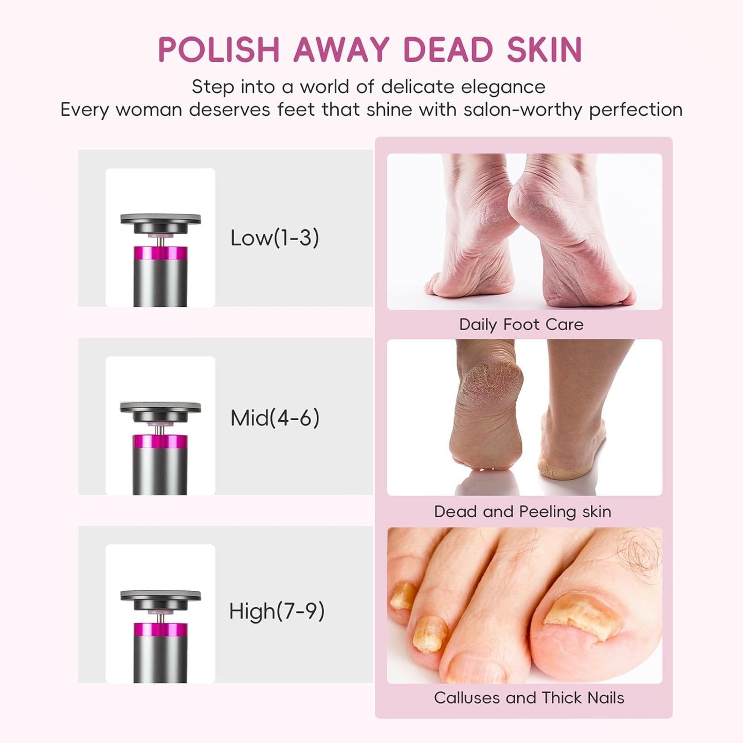 Electric Foot Callus Remover,Professional Foot Glass Sanding Machine with 9 Speed Settings, Type-C Charging, 3 Replaceable Rollers, Pedicure Tools with 30 Sandpaper Discs for Dead Skin-Black