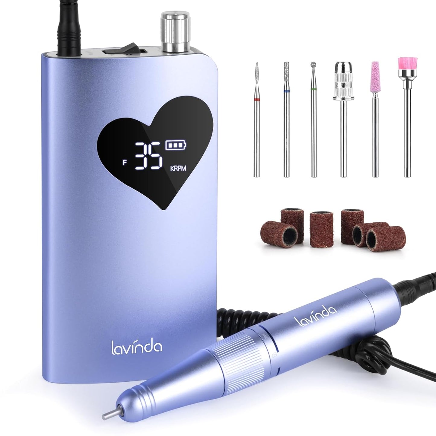 Lavinda Electric Nail Drill Machine, 35000RPM Professional Nail File Cordless Rechargeable Nail Efile for Acrylic Gel Nails (Purple 910)