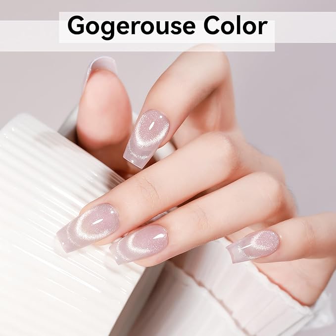 Cat Eye Gel Nail Polish, Nude Moonlight Cat Eye Nails with Magnet Stick For Holographic Shimmer Cateye Glitter Effect UV Nail Art Manicure Salon DIY Home