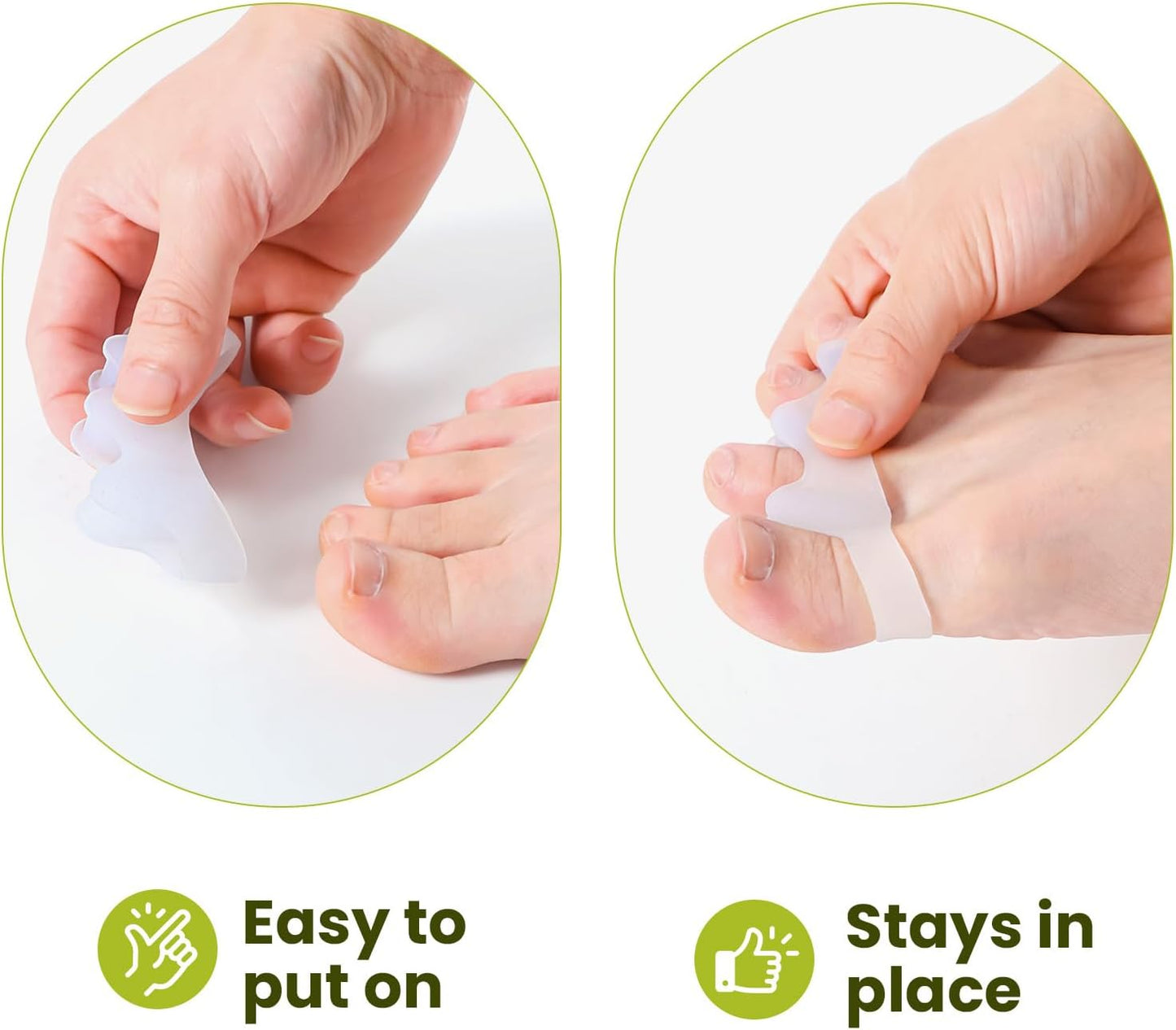 Bukihome Toe Separators, 4 Pair Soft Gel Toe Spacers to Correct Bunions, Toe Stretcher for Therapeutic Relief from Plantar Fasciitis, Foot Pain for Women & Men,White+M