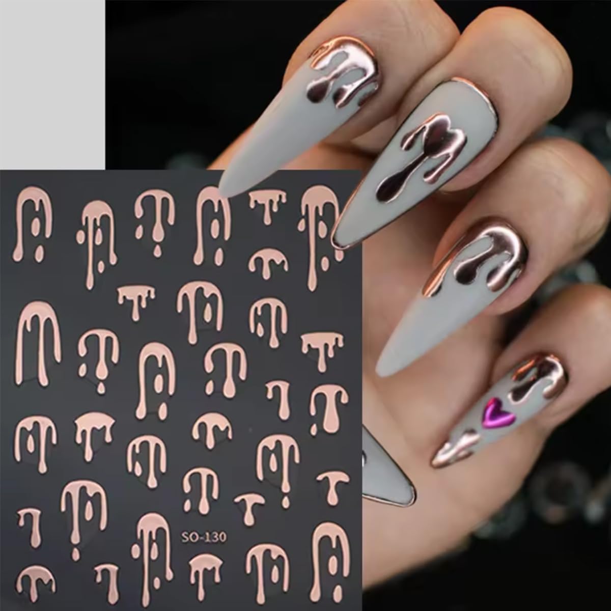 8 Sheets Halloween Nail Stickers for Nail Art 3D Laser Rose Gold Black Nail Decals Self-Adhesive Blood Drop Design Stickers Goth Nails Decals Halloween Nail Decoration for Women Acrylic Manicure Tips