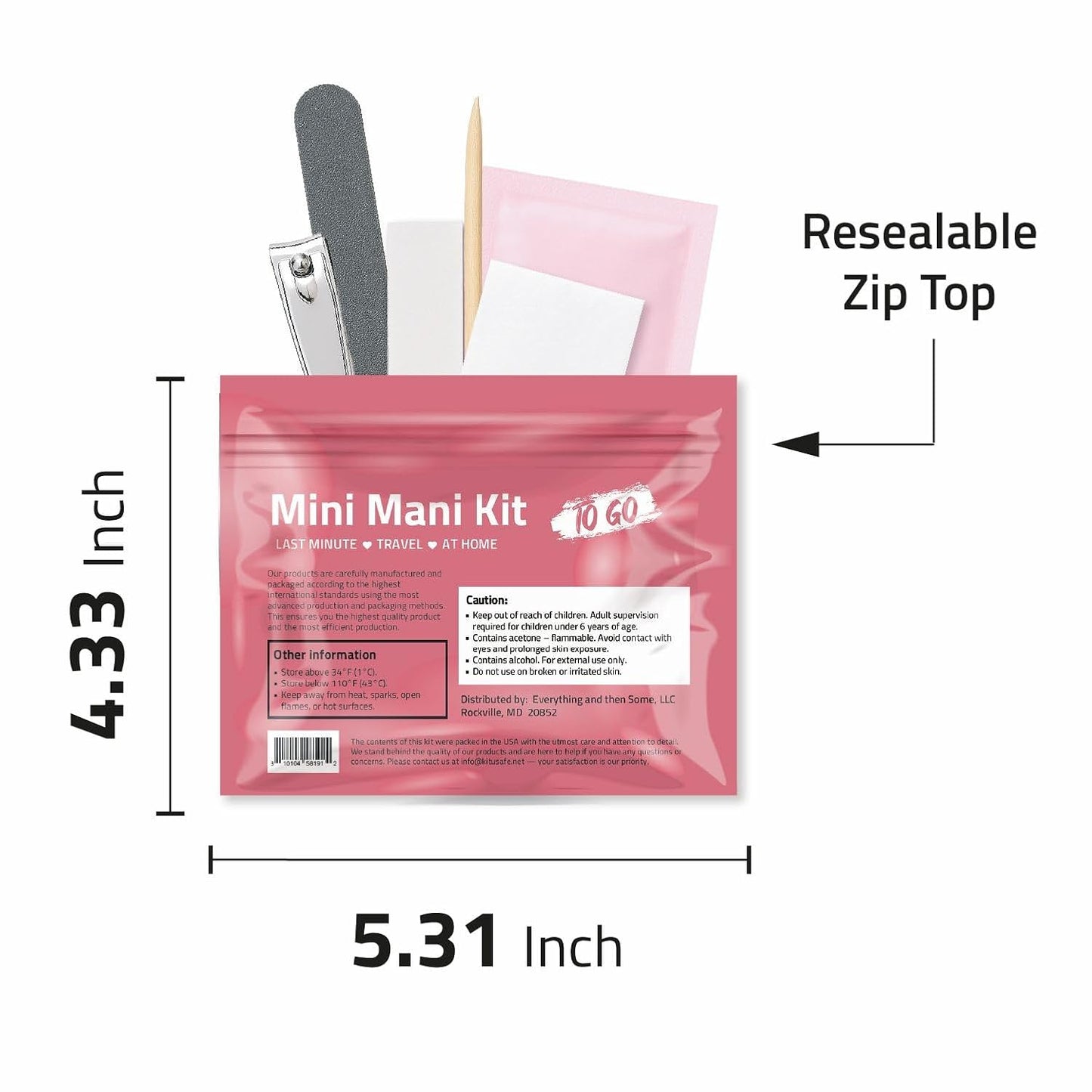 Mini Mani Kit – Disposable Manicure Set with Nail Clipper, File, Buffer, Cuticle Stick & Polish Remover Pad – Compact One-Time Use Nail Care Kit for Travel, Purse, Desk, or Car (Black Purse)