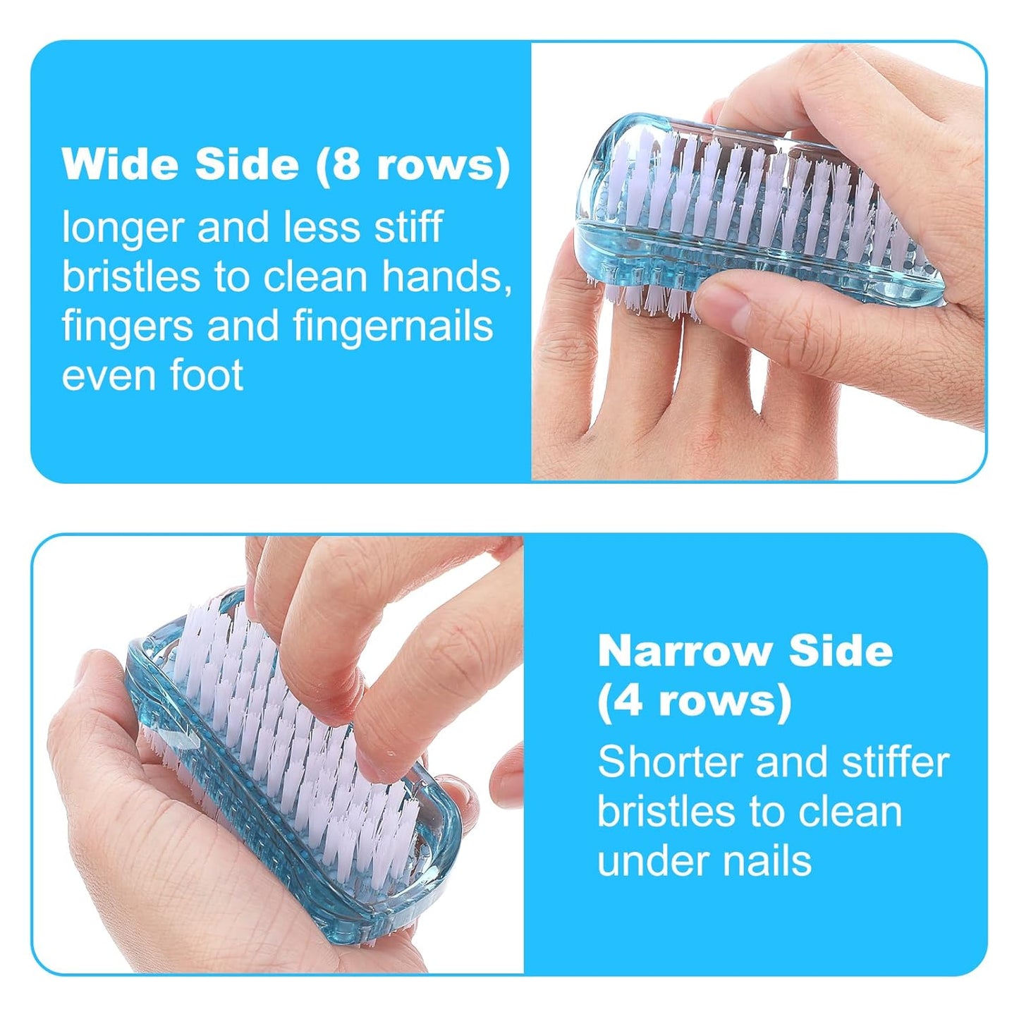 2PCS Two Sided Nail Brush, Soft and Stiff Bristles for Cleaning Under Nails and Fingernails, Durable Nylon PP Scrub Fingernail Brushes with Non Slip Grip, Nail Brushes Portable for Men Women