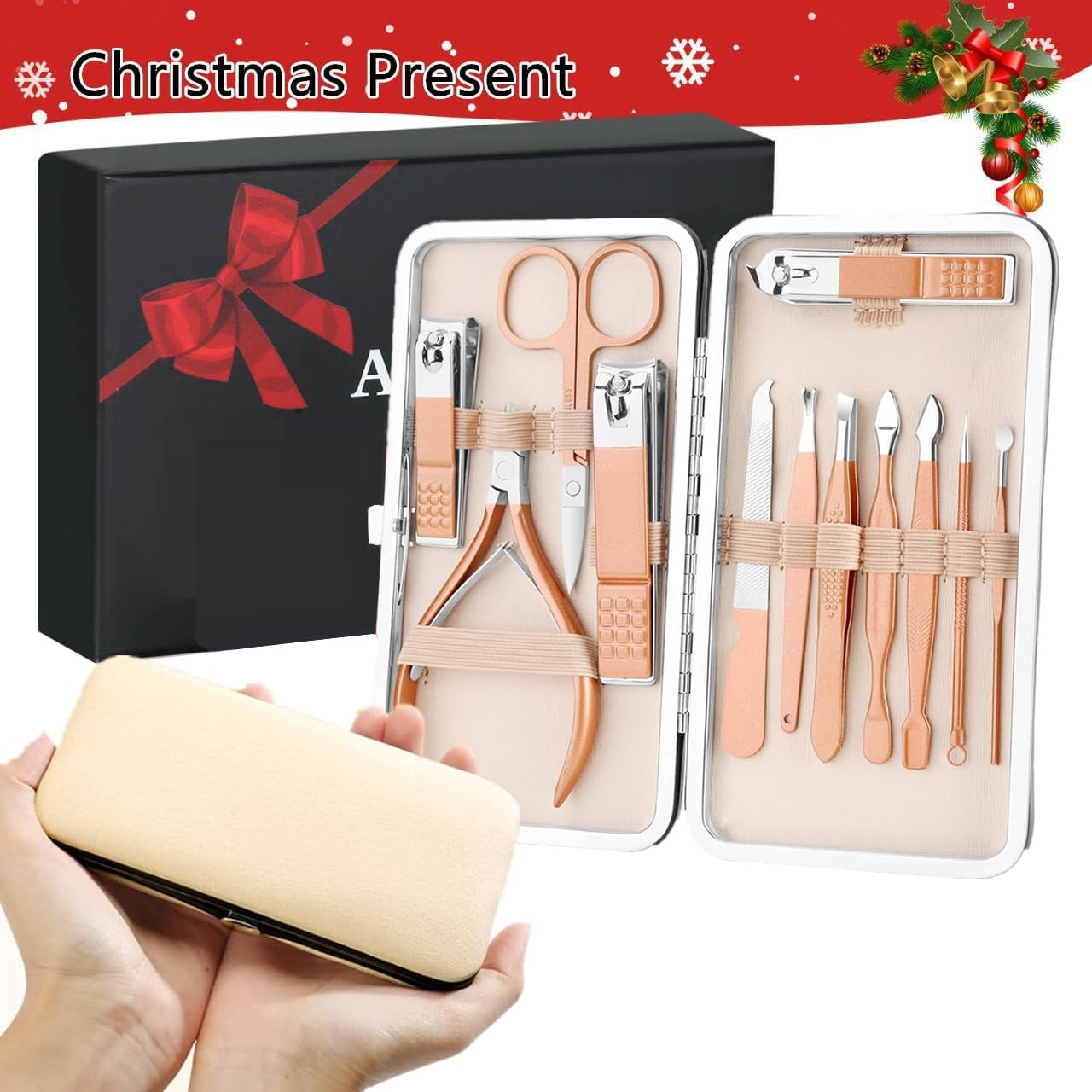 Professional Manicure Pedicure Set 12in1 Nail Care Kit with Stainless Steel Nail Clippers Cuticle Trimmer Grooming Manicure Pedicure Tools for Women Ultra Sharp Sturdy Personal Care Tools Travel Case