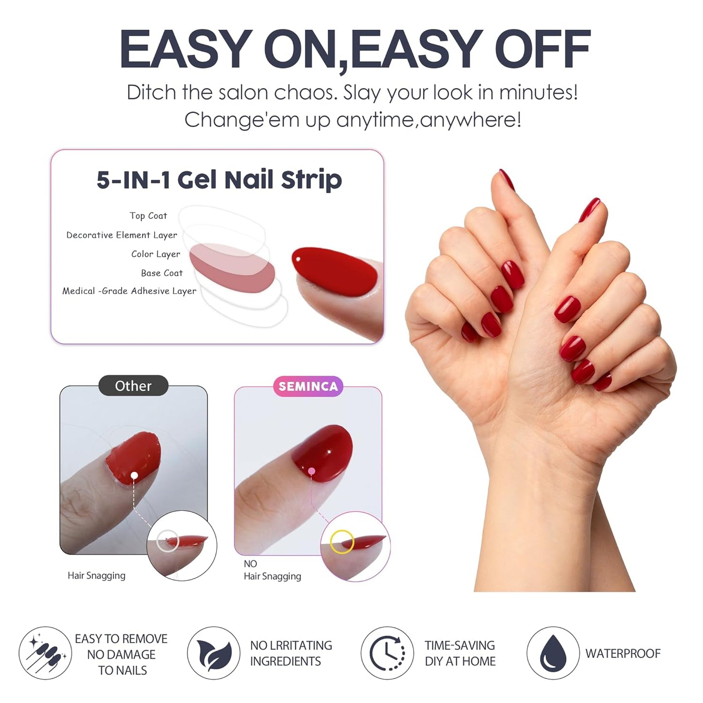 Semi Cured Gel Nail Strips-Works with Any UV/LED Lamps(Maroon Snowflake)