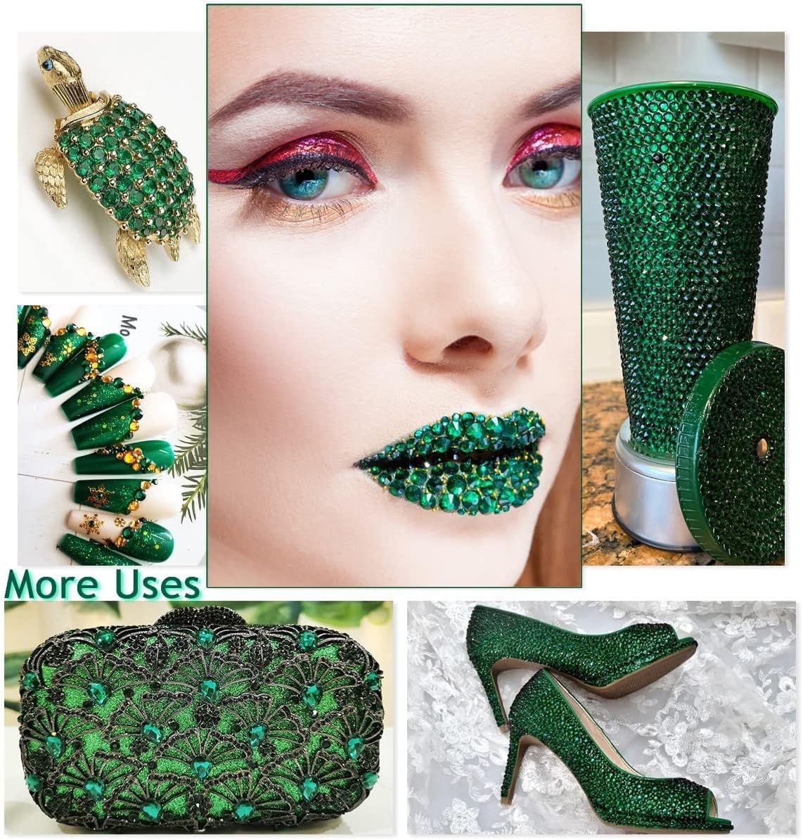 2550pcs Emerald Green Nail Art Flatback Rhinestones for Face Makeup Dark Green Nail Gems Gemstones K9 Glass SS4~SS20 6 Sizes Diamonds Stones Crystals w Tweezer & Picking Pen for Nails DIY Craft