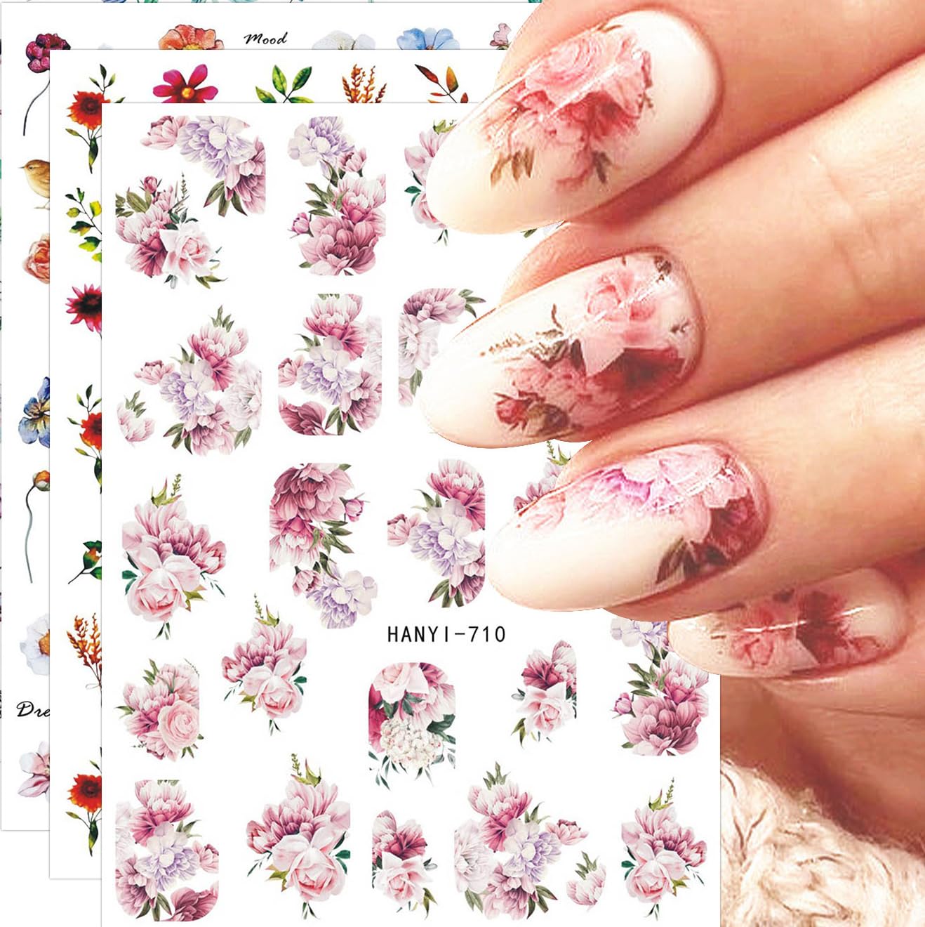 JMEOWIO 10 Sheets Spring Flower Nail Art Stickers Decals Self-Adhesive Pegatinas Uñas Colorful Floral Summer Nail Supplies Nail Art Design Decoration Accessories