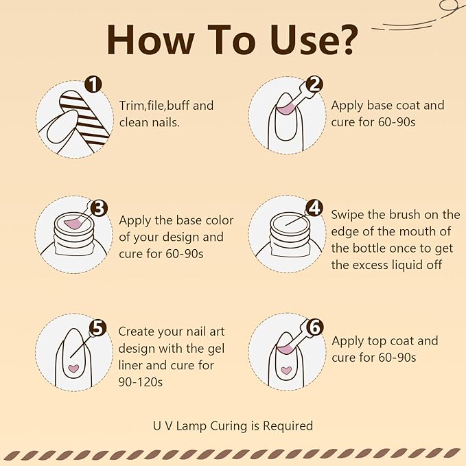 JODSONE 10ml Nail Art Gel Liner Glitter Gold Sliver Gel Nail polish Need U V Lamp Cured with Thin Brush at Home DIY Gift for Girls
