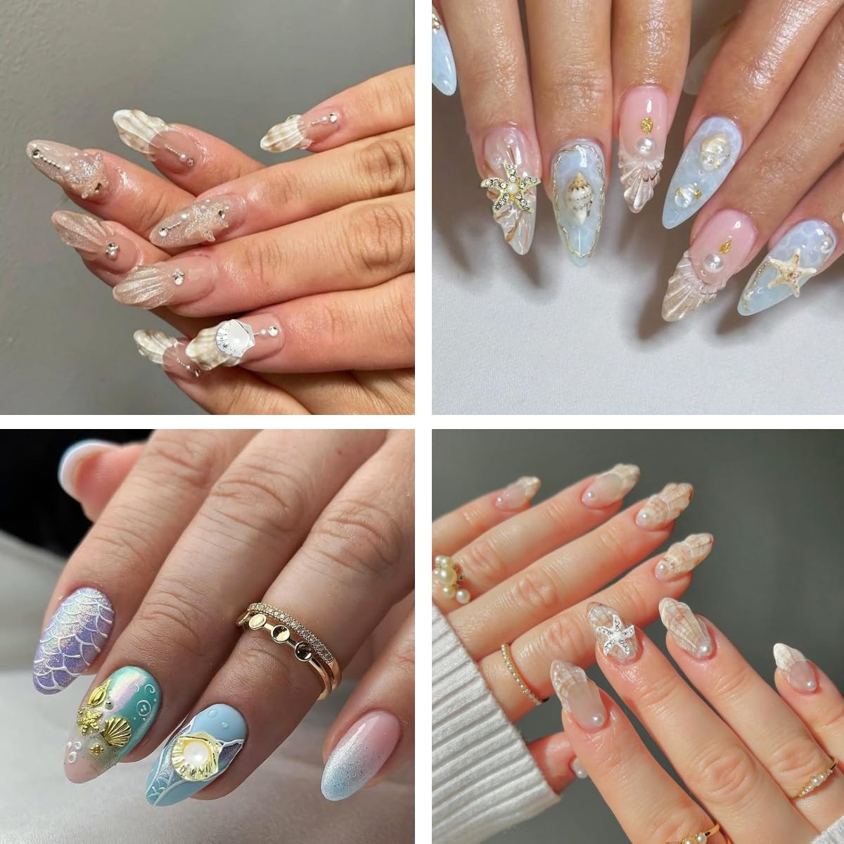 24Pcs Gold Silver 3D Mixed Color Starfish Nail Charms Alloy Summer Beach Nail Art Rhinestones Pearl Metallic Shell Nail Jewelry Ocean Theme Starfish Sea Series Nail Supplies Manicure Gems for Women