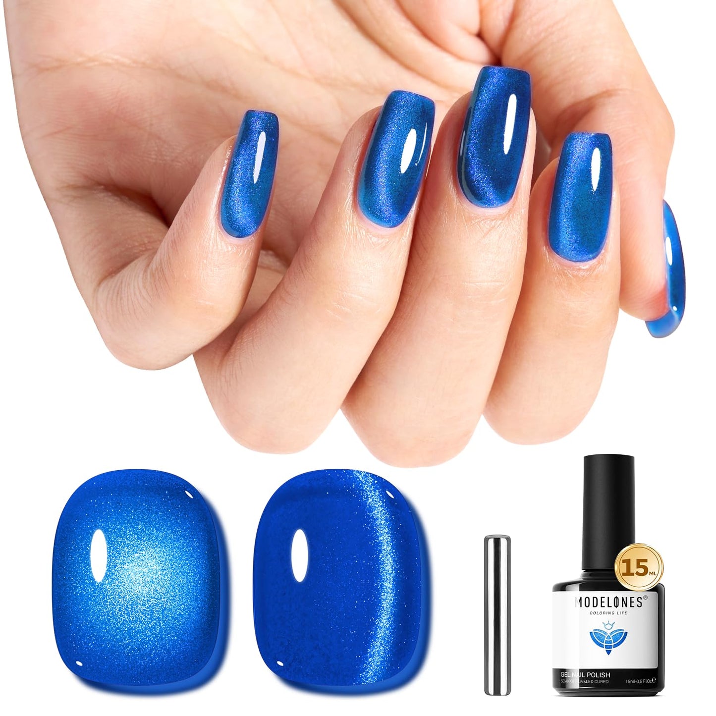 modelones Cat Eye Gel Nail Polish, Glitter Blue Magnetic Nail Polish with Magnet Soak Off U V Winter Gel Polish Shimmer Nail Art Top Coat Manicure Salon DIY