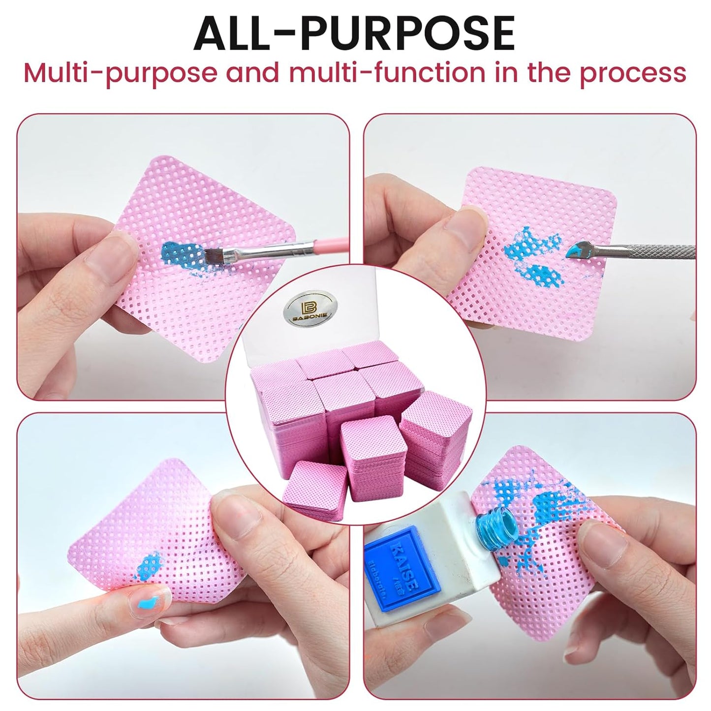 Lint Free Nail Wipes in storage case, Non-Woven Soft Nail Polish cleaner Wipes, Super Absorbent Pad for Fingernail Polish Remover - Eyelash Extension - Finger Art Supplies (1080 Pink)