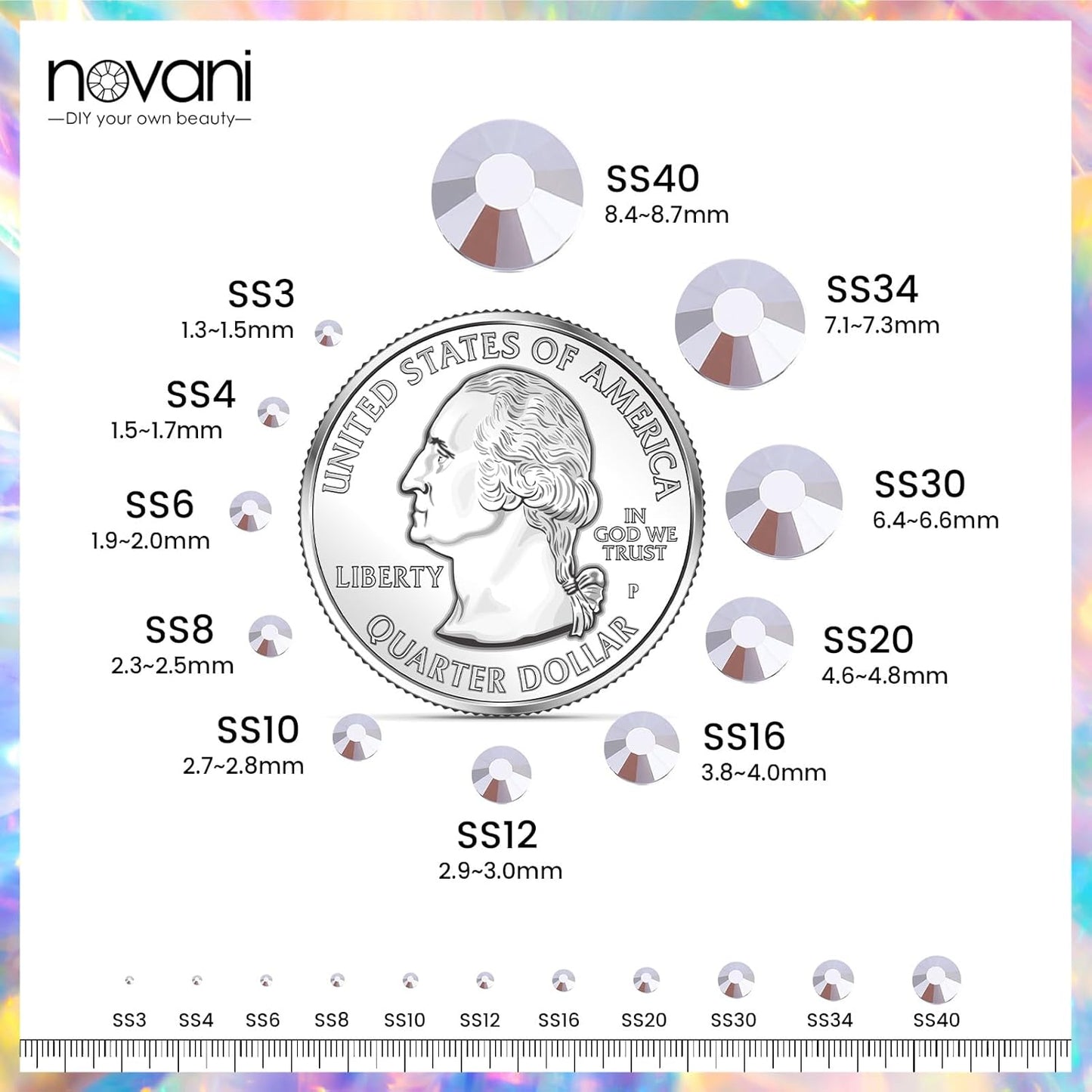 Novani Rhinestones 3000Pcs Flatback Crystal Round Loose Gemstones Glass Rhinestones for Crafts Makeup Nail Art Clothes Shoes DIY Decorations(SS8, 2.3-2.5mm,Sliver)