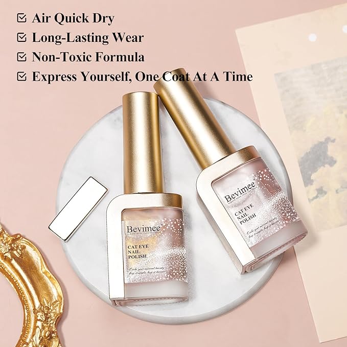 Cat Eye Nail Polish Quick Dry, Magnetic Cat Eye Polish Non Gel Sheer Glitter Color & Velvet Shine, No UV Needed - Perfect for Nail Art & Long-Lasting Wear