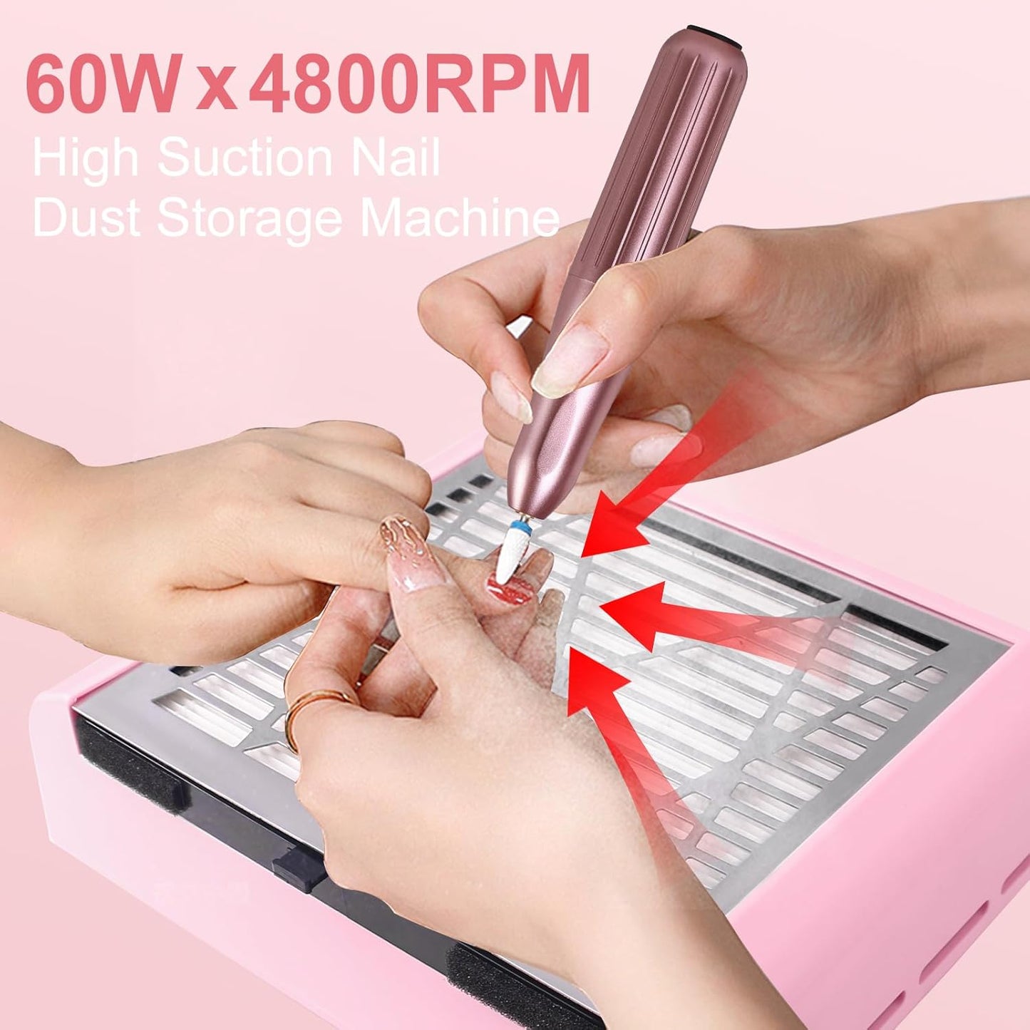 Acrylic nail kit with dust collector for nail tech - Pink nail dust collector & Drill with Reusable Filter and Brush (Pink)