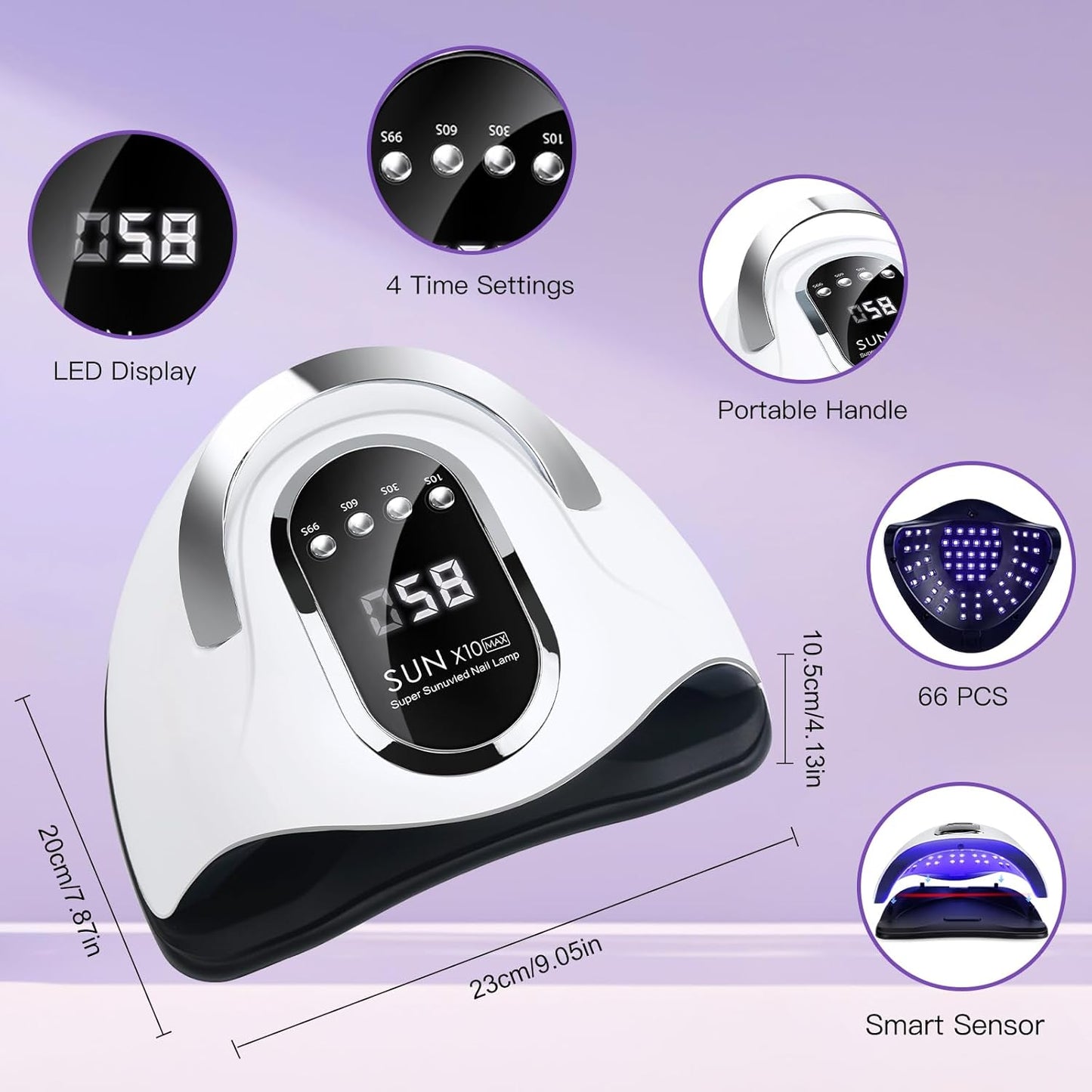 Wisdompark UV LED Nail Lamp 280W, UV Light for Gel Nails with 66Pcs Lamp Beads and Automatic Sensor/4 Timer Settings Professional Nail Dryer for Gel Polish Manicure Art Tools for Home Salon
