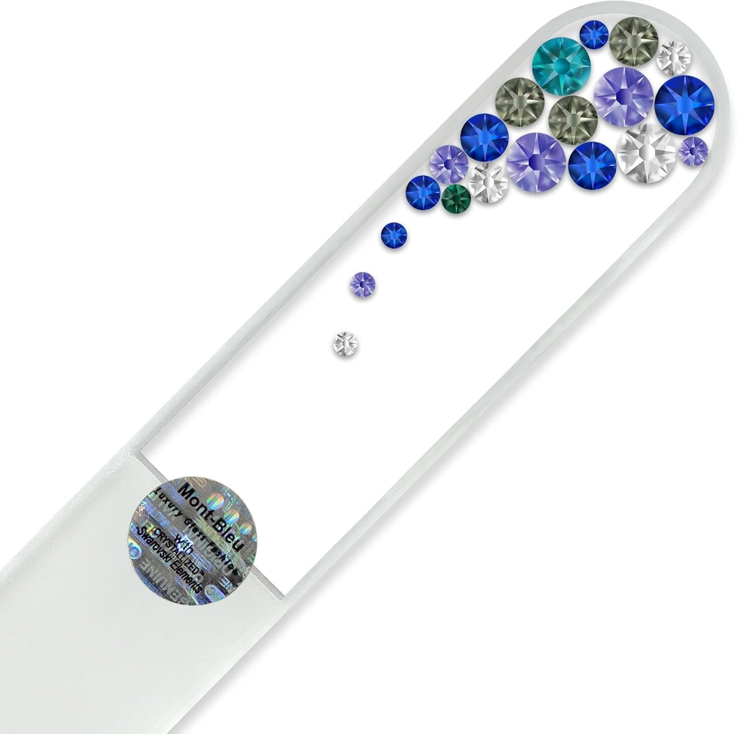 Large Size Glass Nail File Hand Decorated with Swarovski Elements, in Black Velvet Sleeve, Genuine Czech Tempered Glass, Hand-Made Crystal Nail File