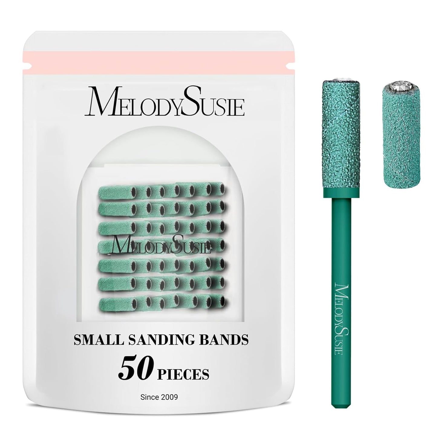 MelodySusie 50 Pcs Nail Drill Bits Small Sanding Bands with 3.1mm Mandrel Bit, 180 Fine Grit Nail File for Acrylic Nails Gel Manicures and Pedicure, Dark Green