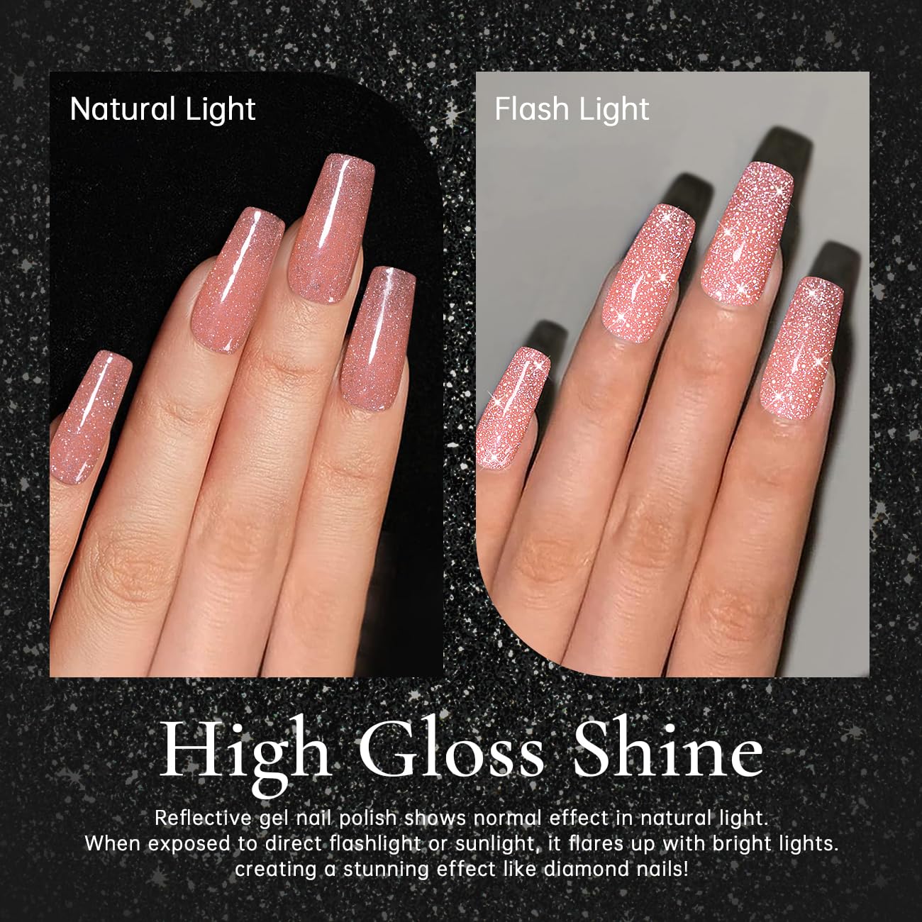 RARJSM Reflective Glitter Gel Nail Polish Nude Tea Rose Pink Sheer Jelly Gel Polish Flash Diamond Sparkle Rainbow Silver Shimmer Soak off Curing Requires 15ml for Home Salon