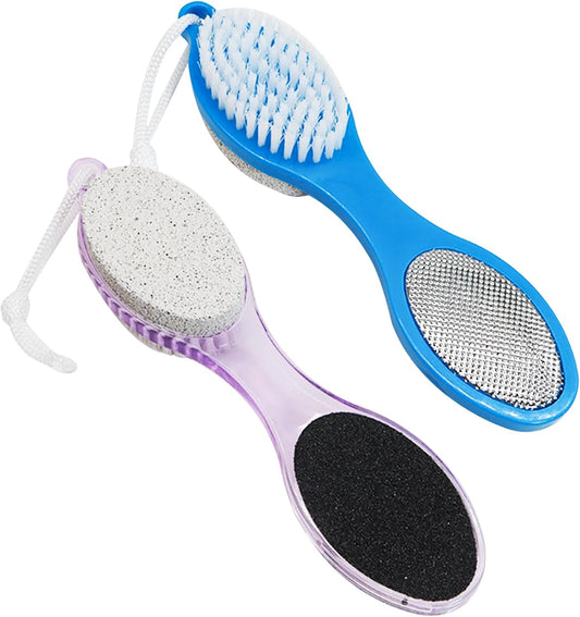 Pumice Stone Brush for Feet 2 Pack Foot Brush Foot Scrubber Foot File Callus Remover 4 in 1 Feet Pedicure Tools for Feet,Pumice Stone, Foot Rasp and Sand Paper