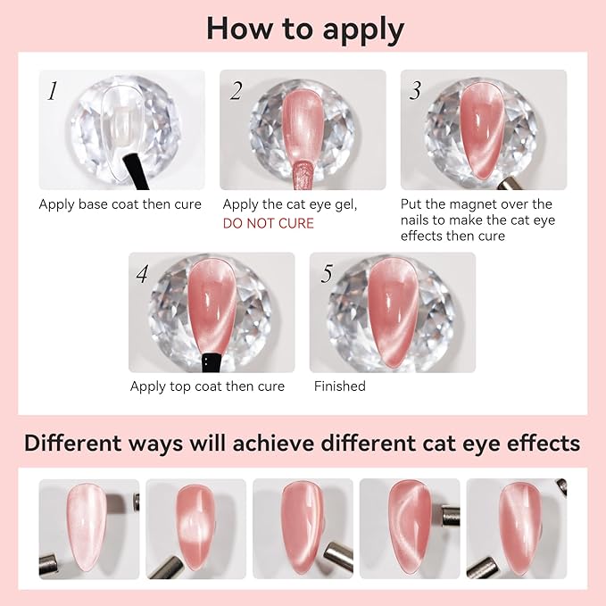 Cat Eye Gel Nail Polish Nude Pink, Moonlight Cateye Polish Crystal Mirror Gloss Magnetic Nails Gel Glitter Holographic Cats Eye Nail Velvet 1PC