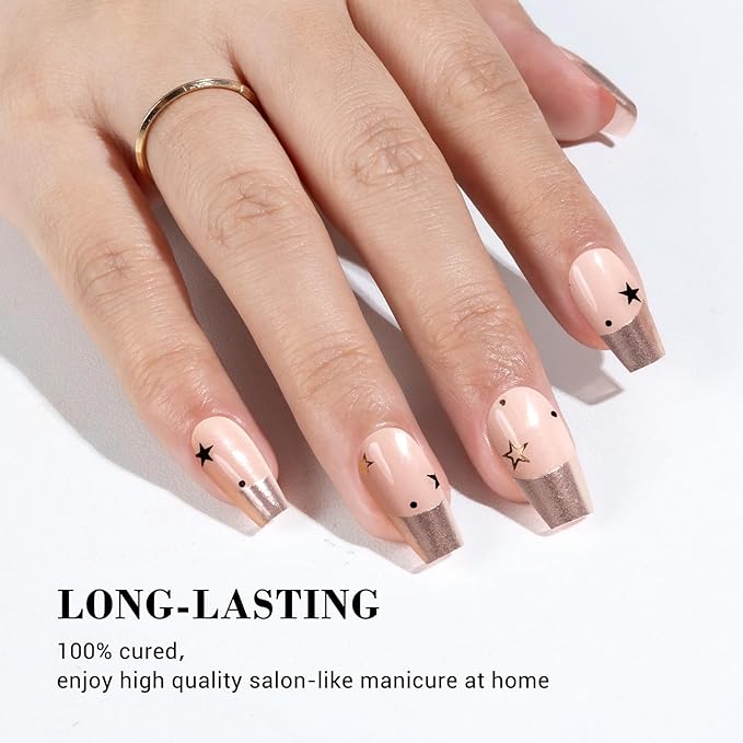 MelodySusie 30PCS Semi Cured Gel Nail Strips (Silver Chrome French Tips), Salon Quality, Long Lasting, Easy to Apply and Remove, Includes 2 Prep Pads, Nail File and Wooden Stick