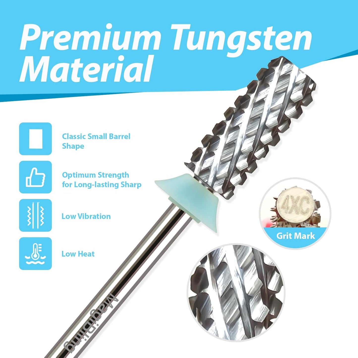Professional Small Barrel Nail Drill Bits Flat Top, 3/32'' Safety Tungsten Carbide Bits, Two-Way Rotation, Soft and Hard Gel Removal Polishing, Tech and Beginner Bits, Quadruple Coarse.