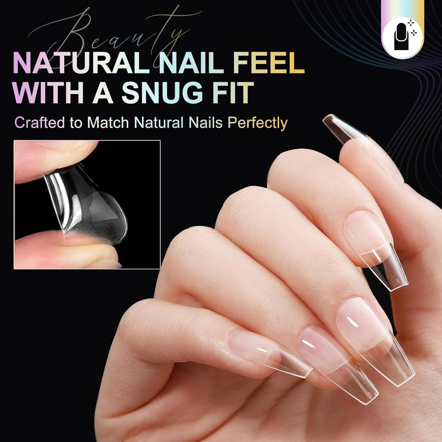 Coffin Nail Tips Medium Coffin Soft Gel Nail Tips 240Pcs Acrylic Full Cover Pre-Shape Nails Tips Half Matte Clear Nails for Nail Extension Manicure Home DIY Salon 12 Sizes Gelly False Nails